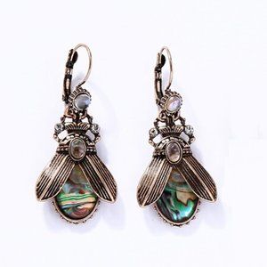 3x Boho Iridescent Abalone Insect Drop Earrings